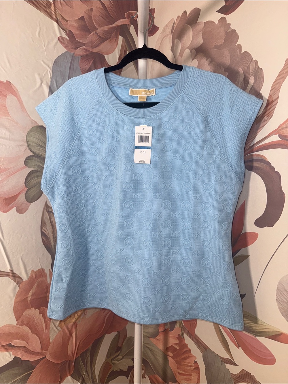 MICHAEL Michael Kors Sky Blue Embossed MK Cap-Sleeve Top